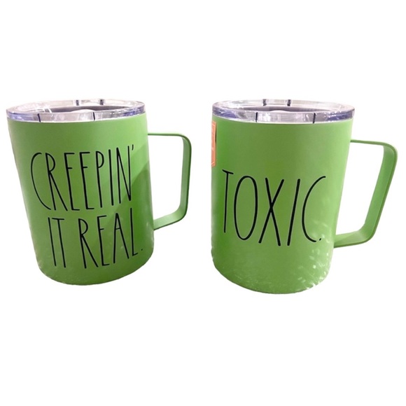 Rae Dunn Dining Creepin It Real Toxic Green Halloween Rae Dunn Stainless Steel Mug Set